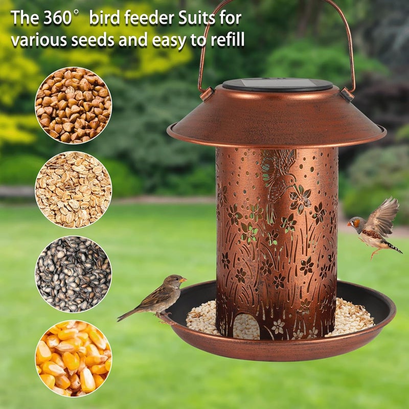 Tepaken Bird Feeders for Outdoors Hummingbird Solar Lanterns Outdoor Waterproof Hanging Garden Decor Birthdays for Women Mom Metal Solar Decoration Outside for Yard, Patio, - Image 5